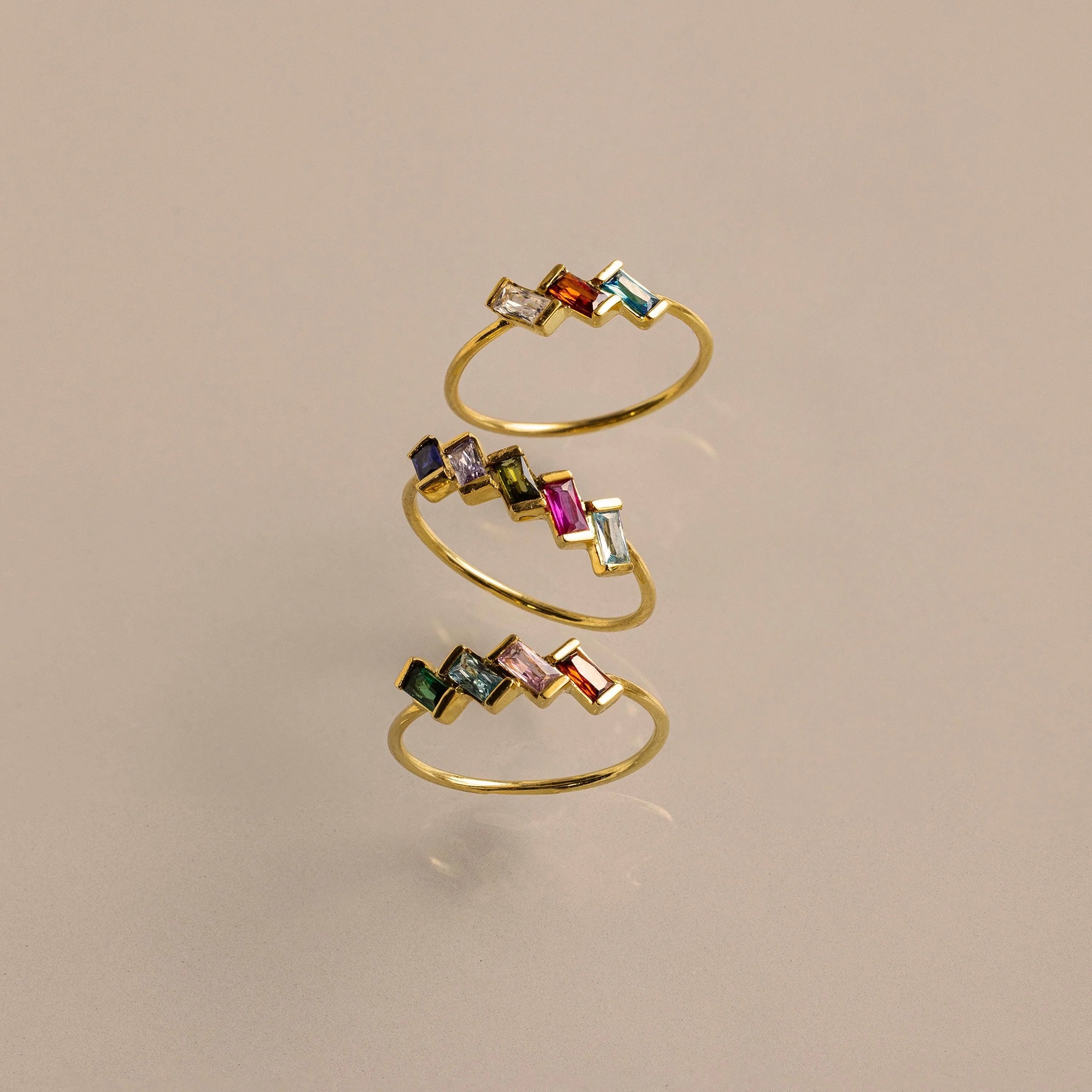 Multiple Baguette Birthstone Ring Silver 18K Gold Plated
