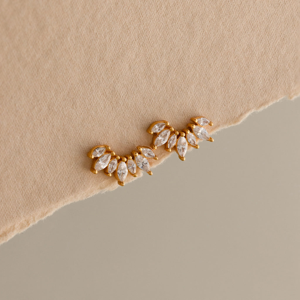 Marquise Diamond Flatback Climbers Silver 18K Gold Plated