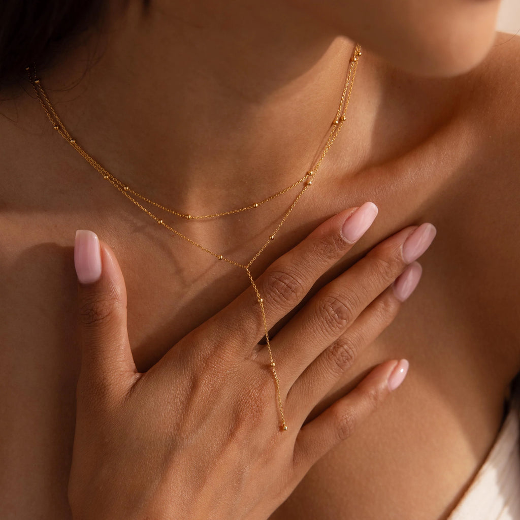 Duo Satellite Lariat Necklace Silver 18K Gold Plated