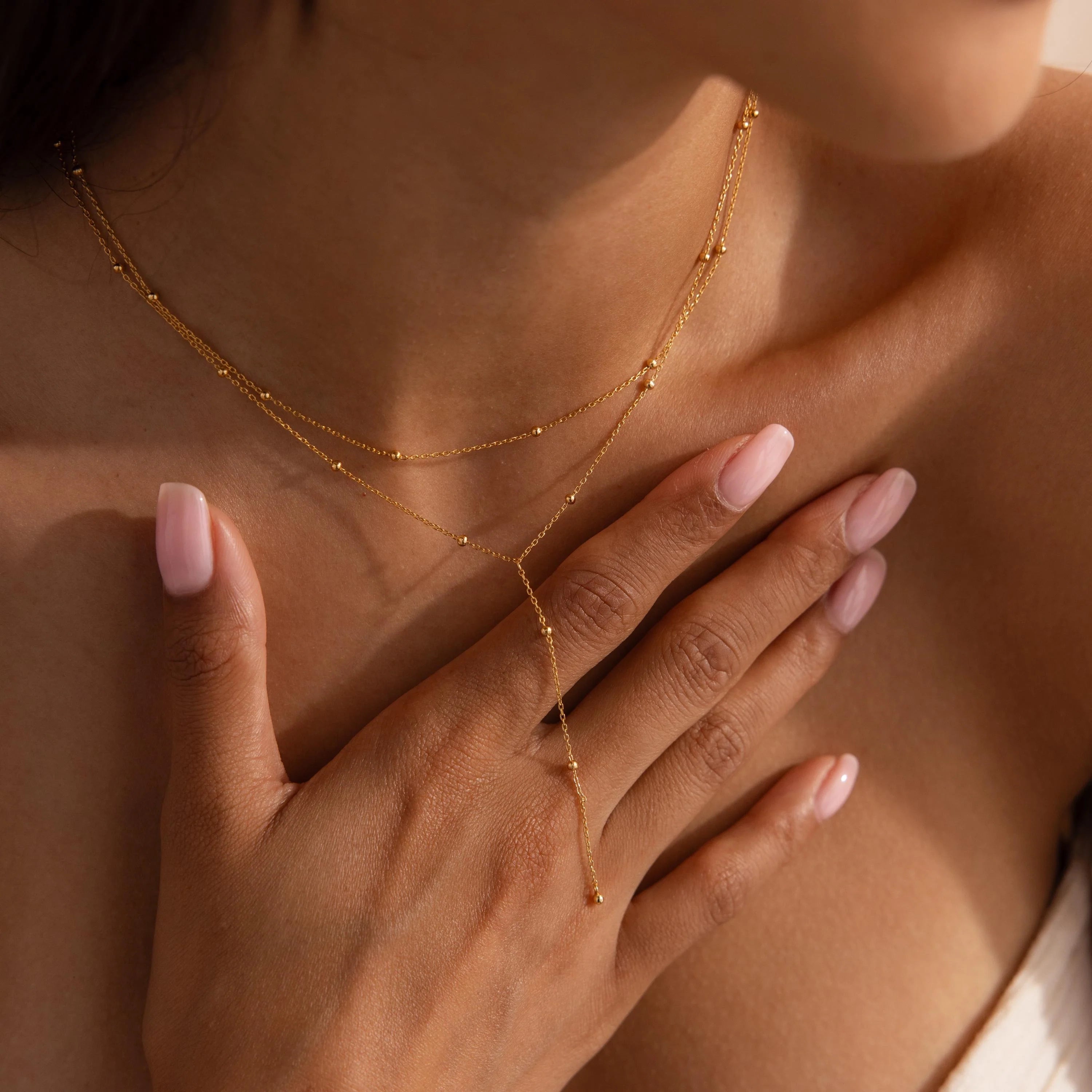 Duo Satellite Lariat Necklace Silver 18K Gold Plated
