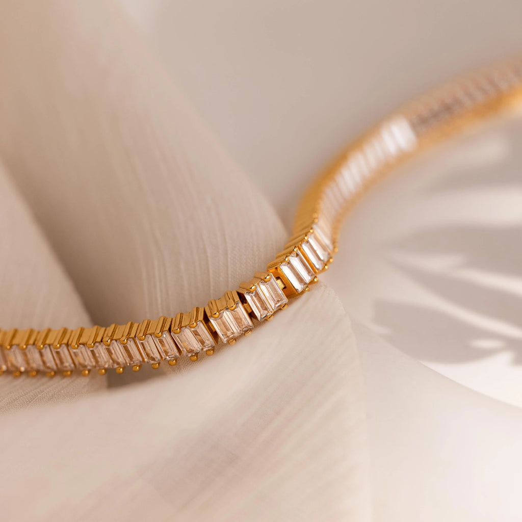 Vertical Baguette Tennis Bracelet Silver 18K Gold Plated
