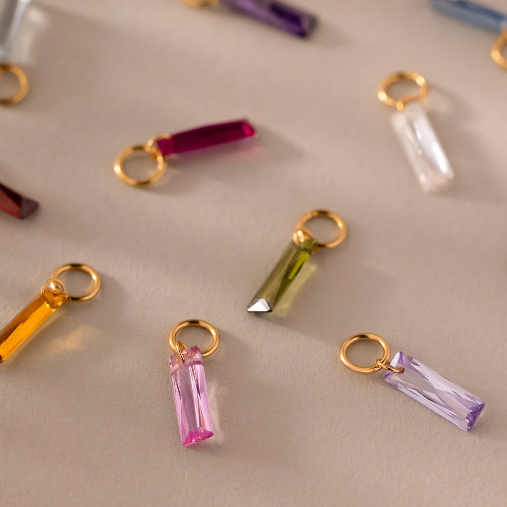 Pink Tourmaline Baguette Charm Silver 18K Gold Plated