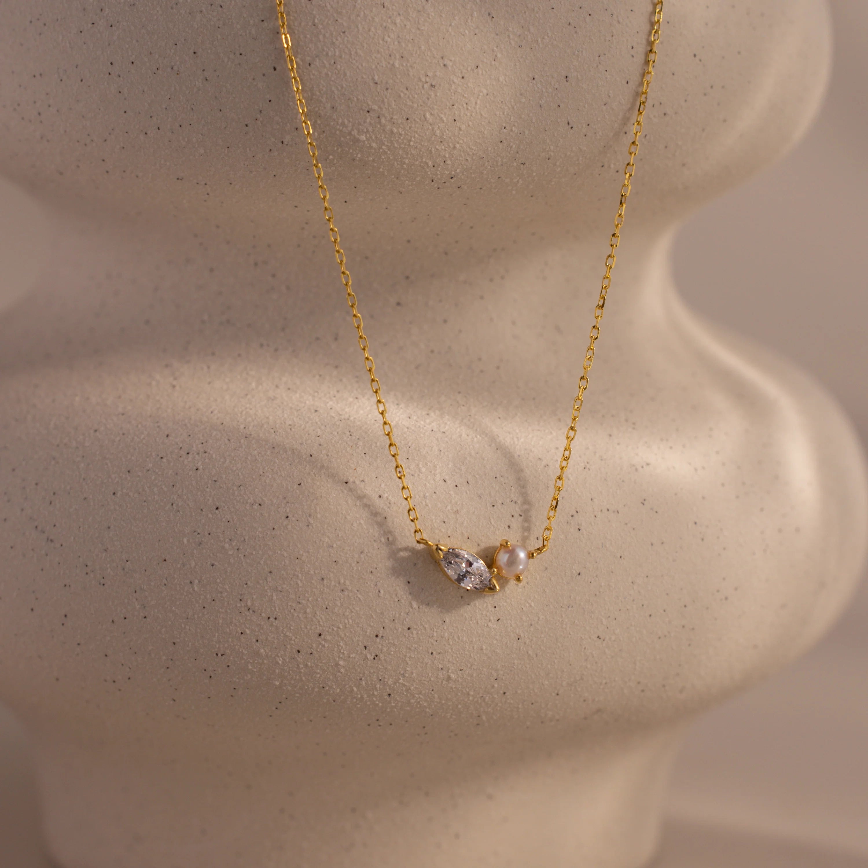 Marquise Diamond & Pearl Necklace Silver 18K Gold Plated