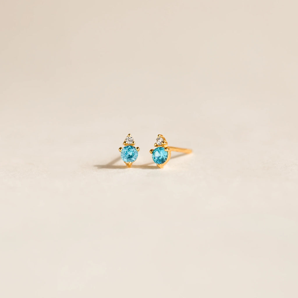 Raindrop Blue Zircon Studs Silver 18K Gold Plated