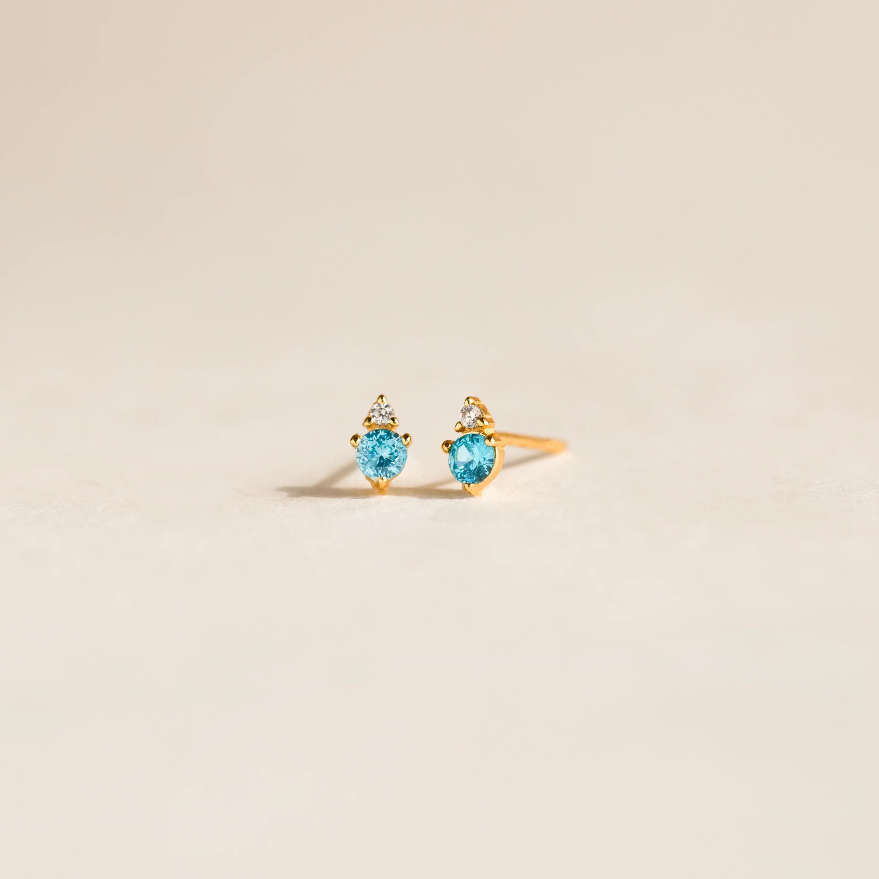 Raindrop Blue Zircon Studs Silver 18K Gold Plated