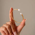 Shell Pearl Cuff Bracelet Silver 18K Gold Plated