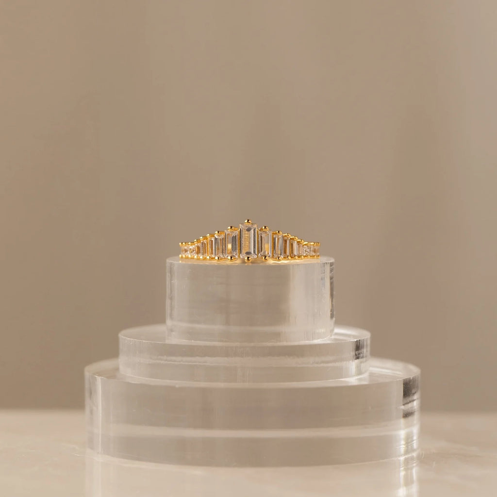 Art Deco Diamond Ring Silver 18K Gold Plated