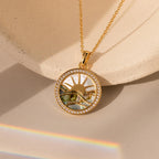 Diamond Sunrise Pendant Necklace Silver 18K Gold Plated
