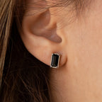 Rectangle Black Onyx Studs Silver 18K Gold Plated