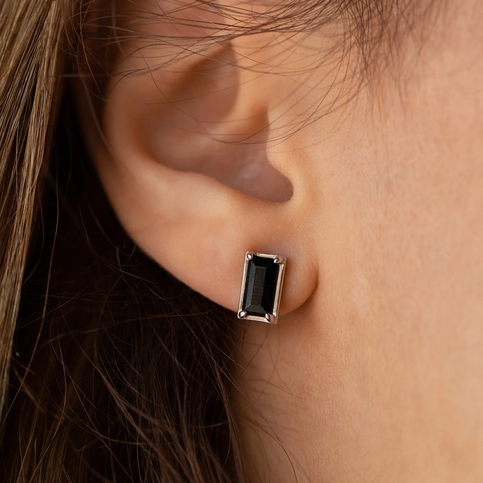 Rectangle Black Onyx Studs Silver 18K Gold Plated