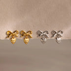 Bow Heart Studs Silver 18K Gold Plated