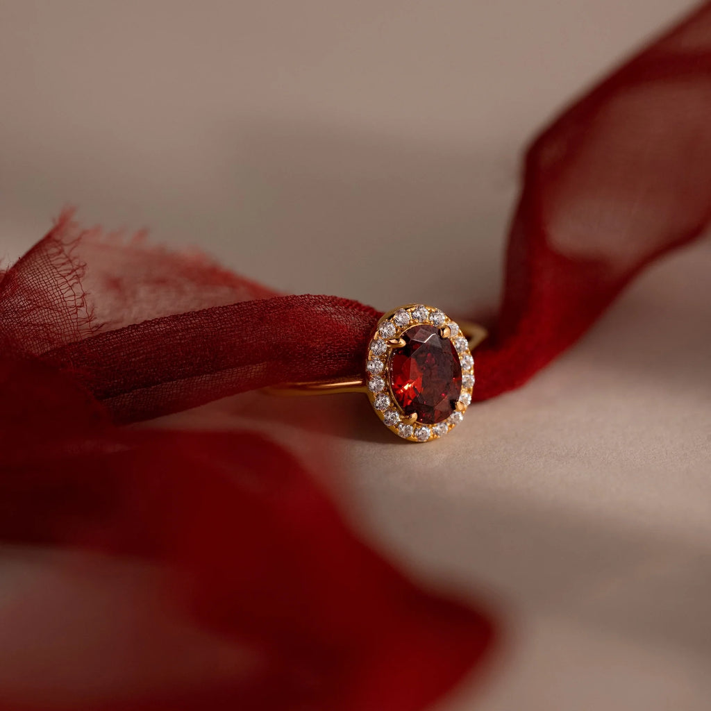 Diamond Garnet Pave Ring Silver 18K Gold Plated