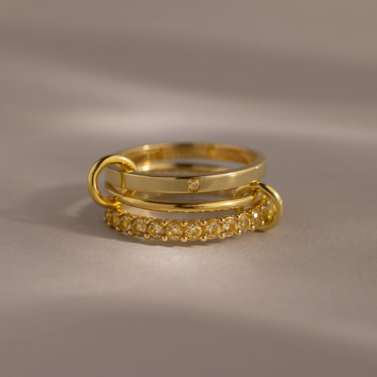 Topaz Triple Linked Ring Set Silver 18K Gold Plated