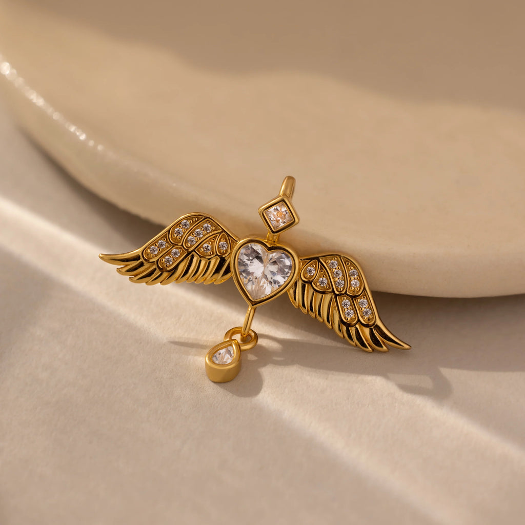Diamond Angel Wing Charm Silver 18K Gold Plated