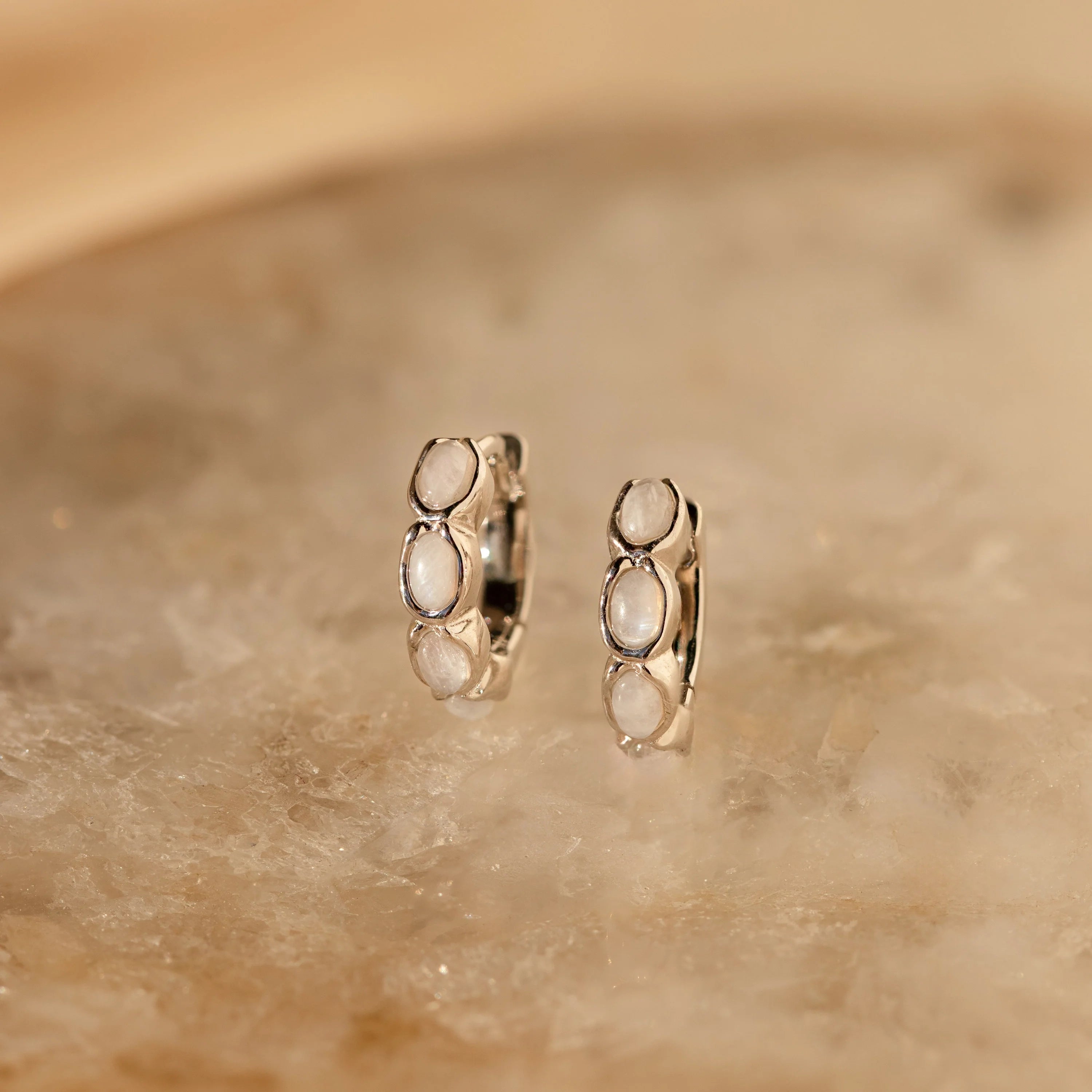 Moonstone Huggies Silver 18K Gold Plated