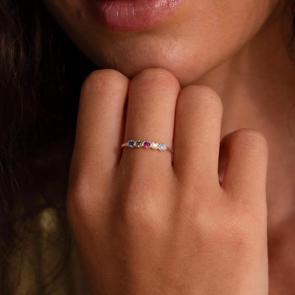 Woven Multiple Birthstone Ring Silver 18K Gold Plated