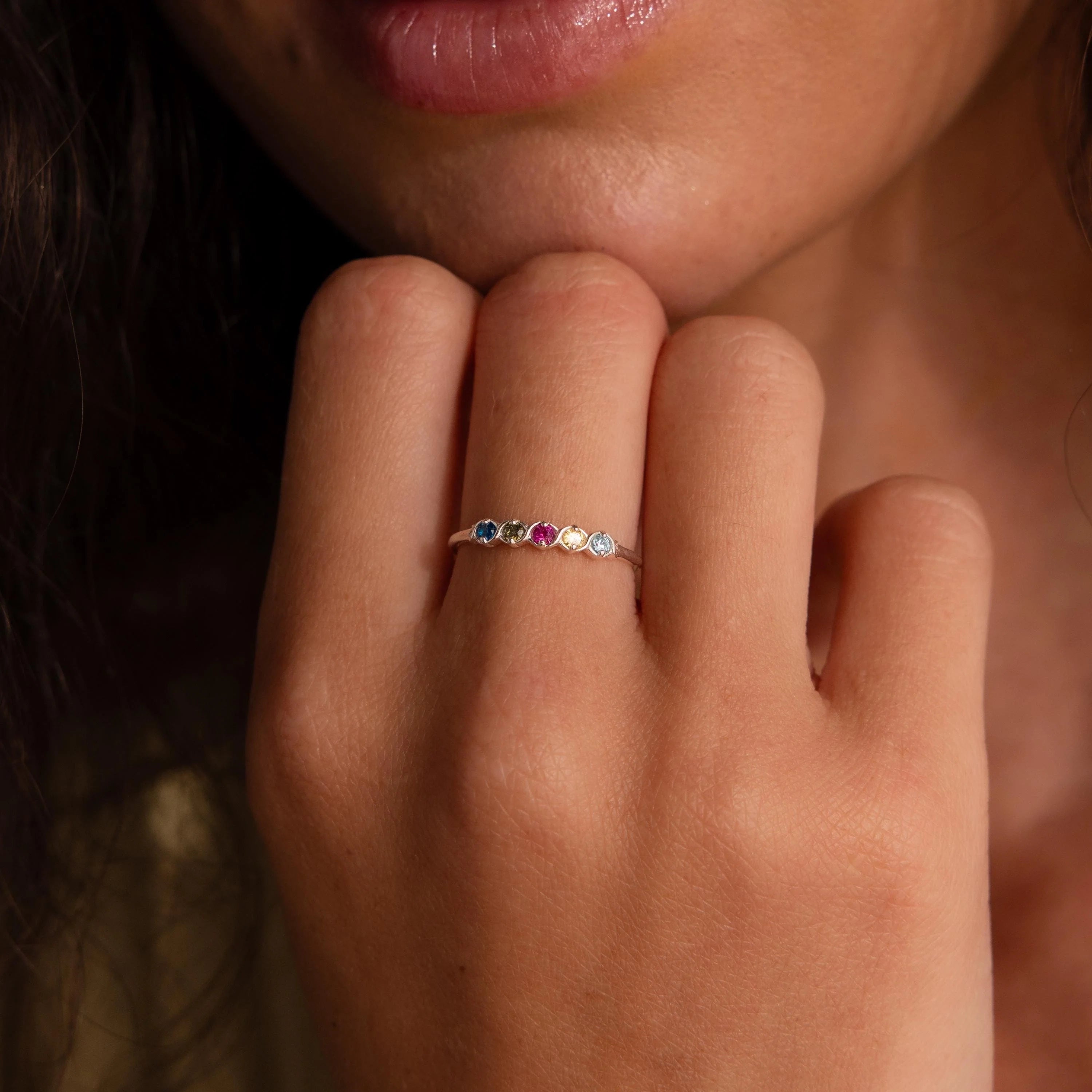 Woven Multiple Birthstone Ring Silver 18K Gold Plated