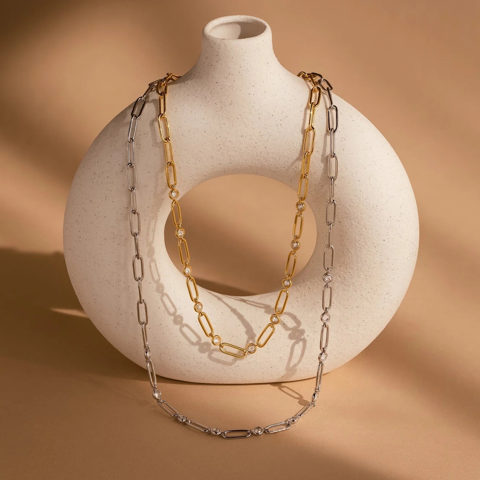 Diamond Paperclip Necklace Silver 18K Gold Plated