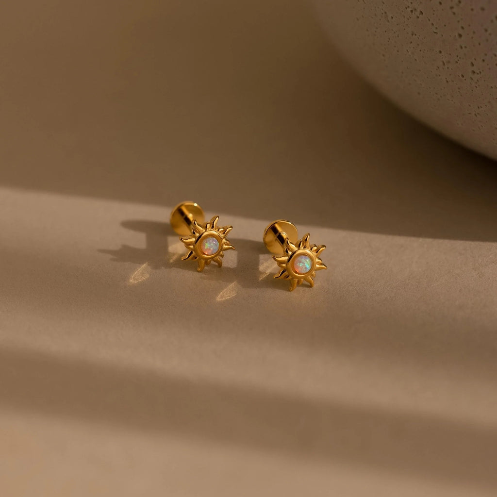 Opal Sun Flat Back Studs Silver 18K Gold Plated
