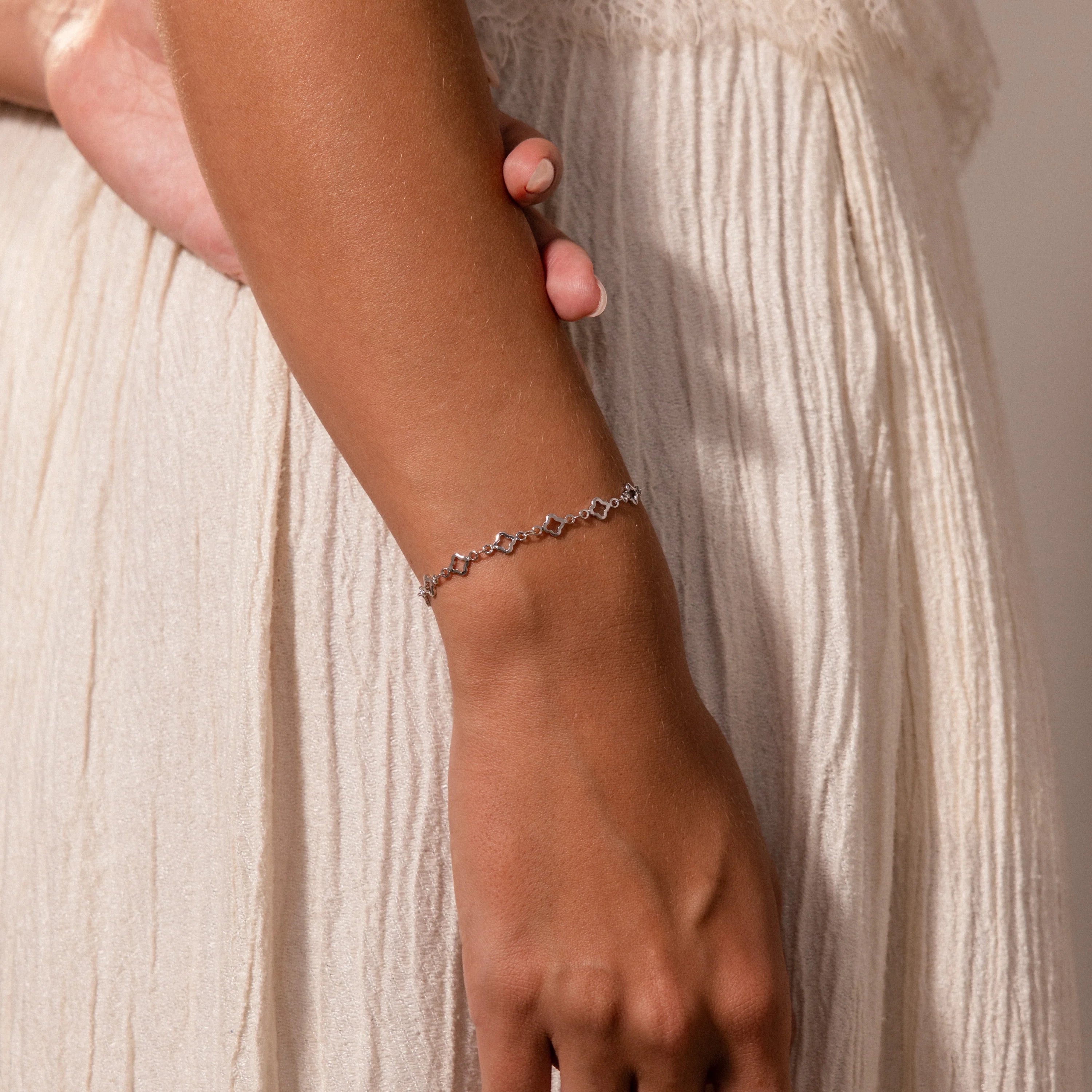 Clover Station Bracelet Silver 18K Gold Plated