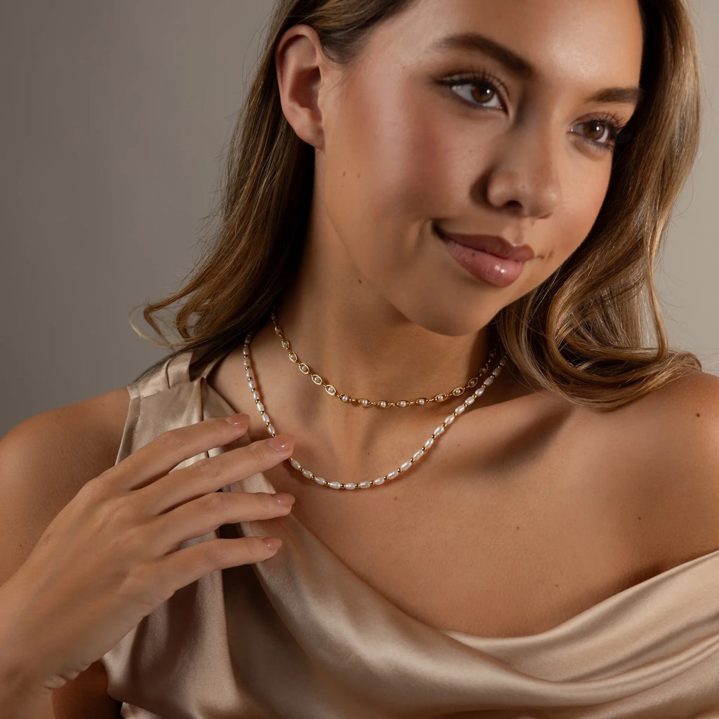Beaded Pearl Necklace 18K Gold Plated