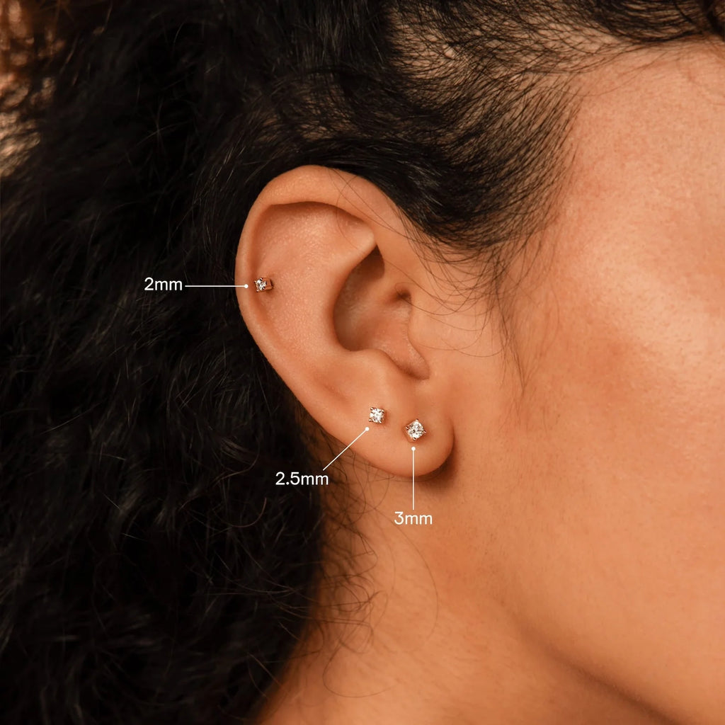 Diamond Flatback Studs Set Silver 18K Gold Plated