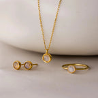 Moonstone Charm Necklace Silver 18K Gold Plated