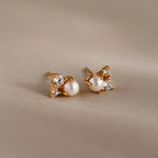 Pearl Diamond Cluster Studs Silver 18K Gold Plated