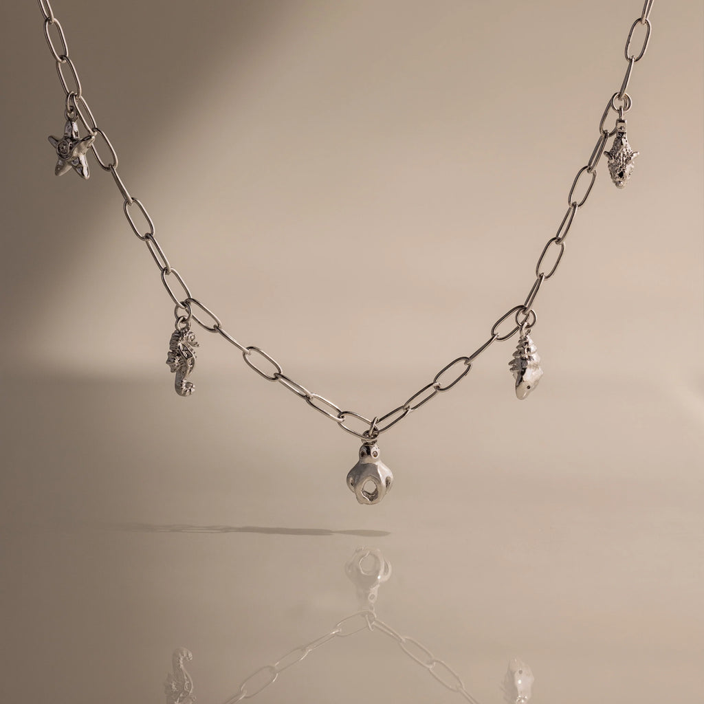 Ocean Charm Necklace Silver 18K Gold Plated