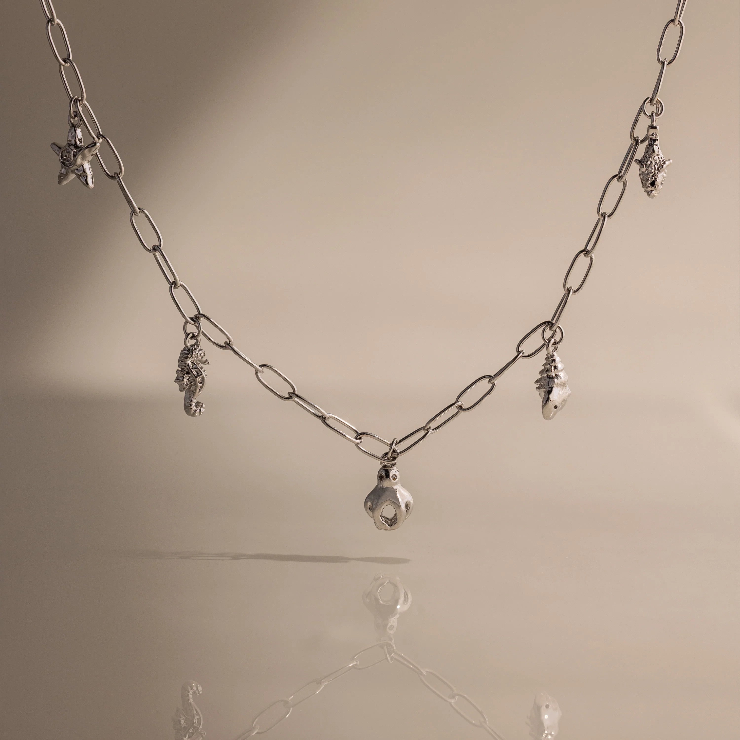 Ocean Charm Necklace Silver 18K Gold Plated