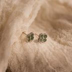 Jade Clover Studs Silver 18K Gold Plated