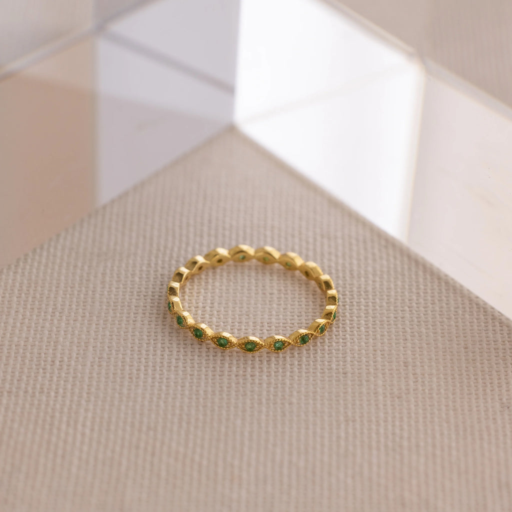 Dainty Marquise Emerald Ring Silver 18K Gold Plated