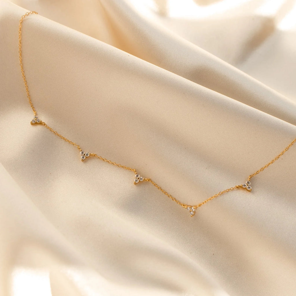 Diamond Cluster Charms Necklace Silver 18K Gold Plated