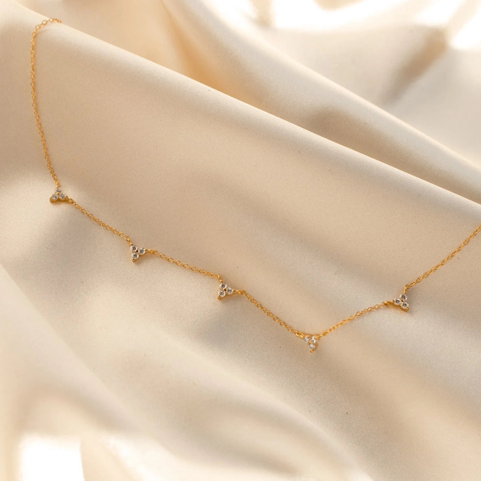 Diamond Cluster Charms Necklace Silver 18K Gold Plated