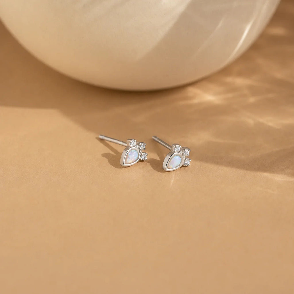Diamond and Opal Teardrop Studs