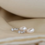 Diamond Pearl Drop Earrings Silver 18K Gold Plated