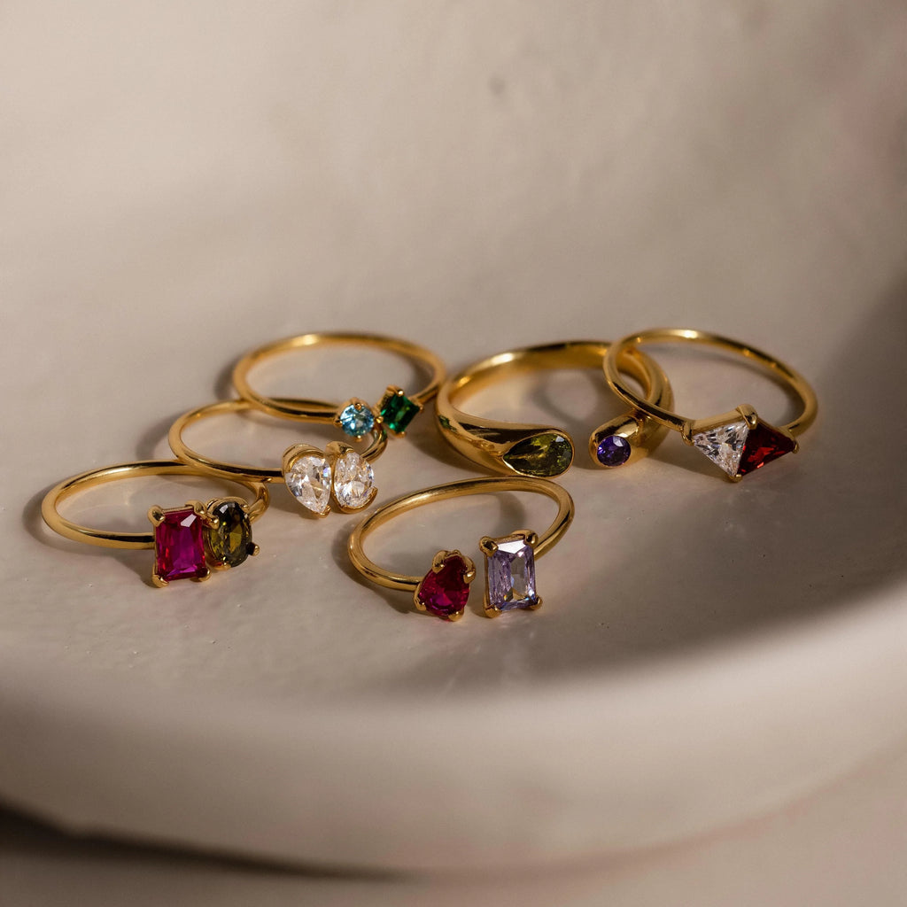 Open Toi et Moi Birthstone Ring Silver 18K Gold Plated