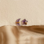Amethyst Moon & Star Studs Silver 18K Gold Plated