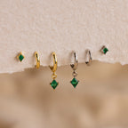 Emerald Earrings Set Silver 18K Gold Plated