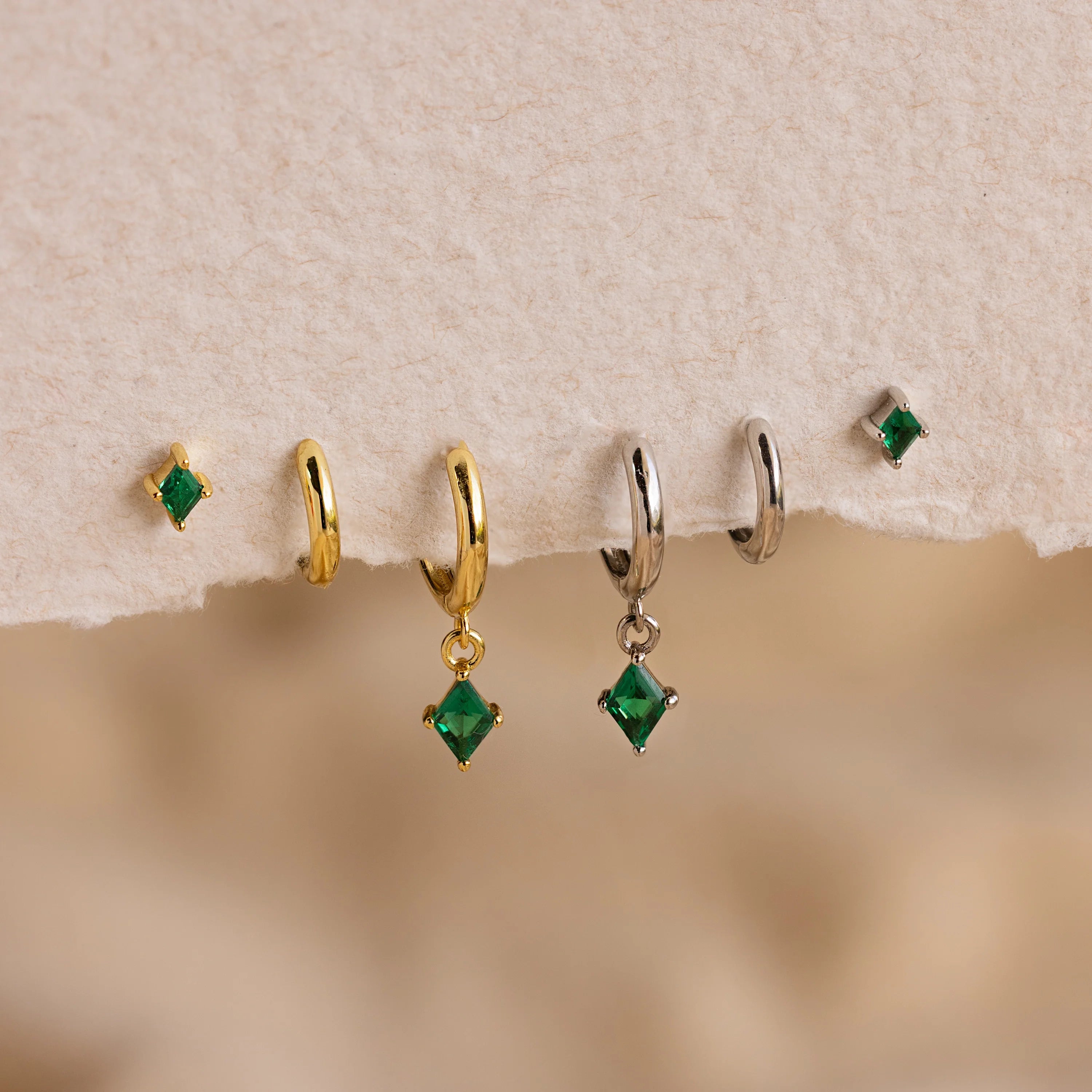 Emerald Earrings Set Silver 18K Gold Plated