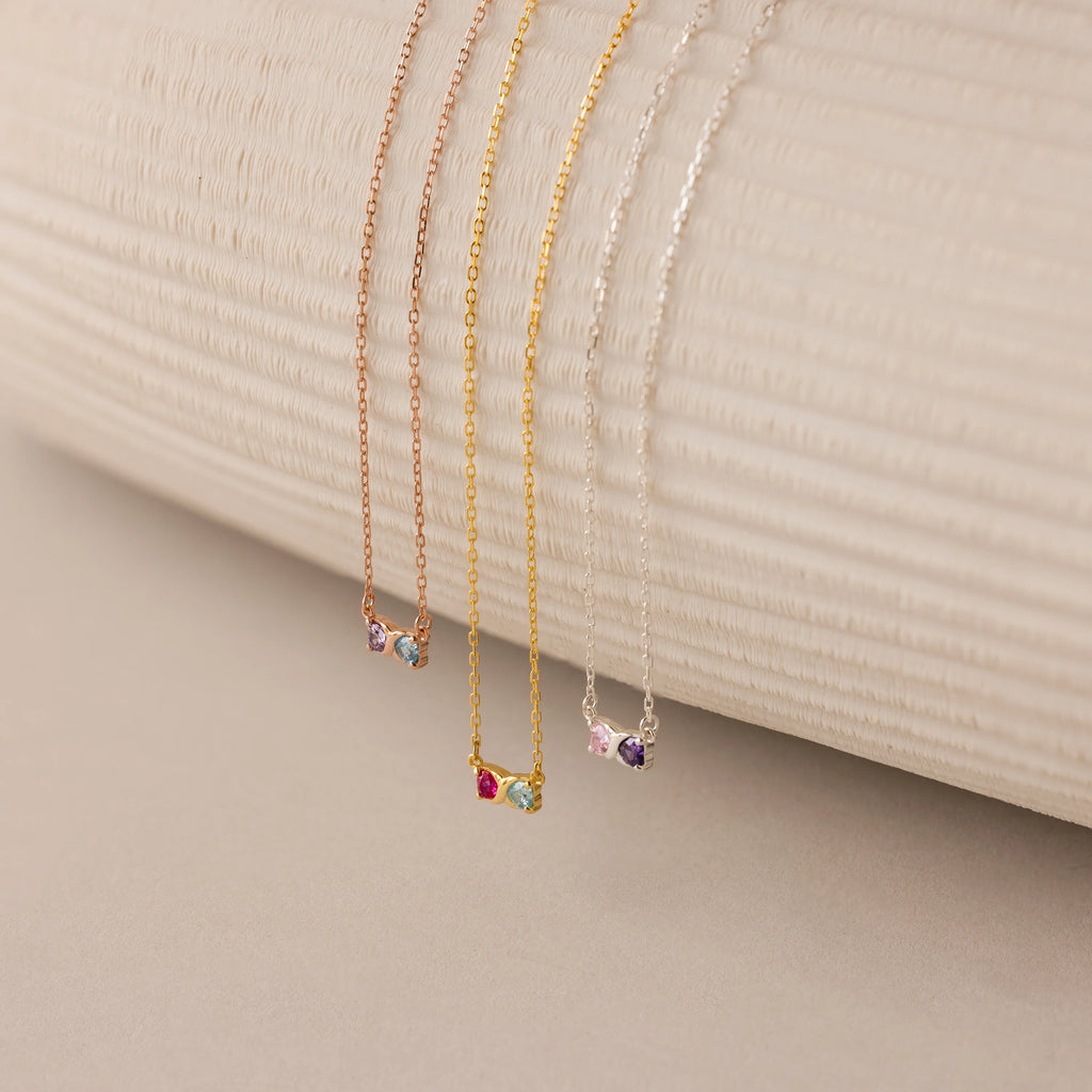 Toi et Moi Infinity Heart Birthstone Necklace Silver 18K Gold Plated