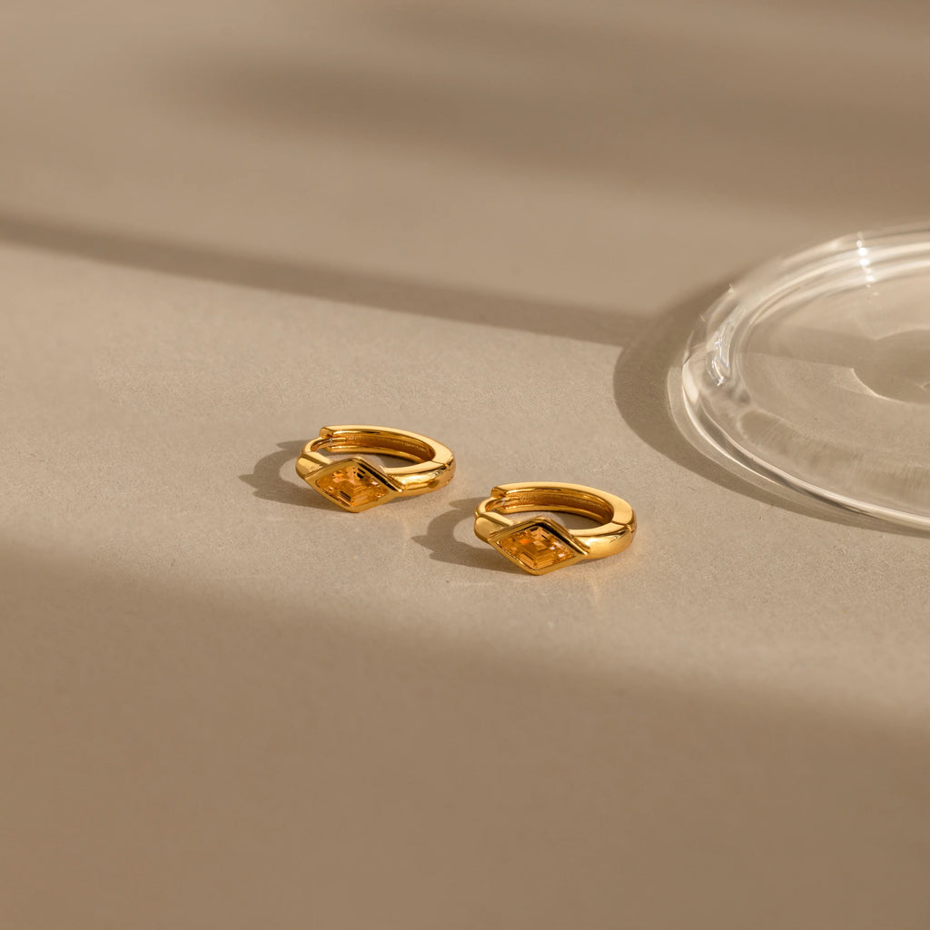 Rhombus Topaz Huggies Silver 18K Gold Plated