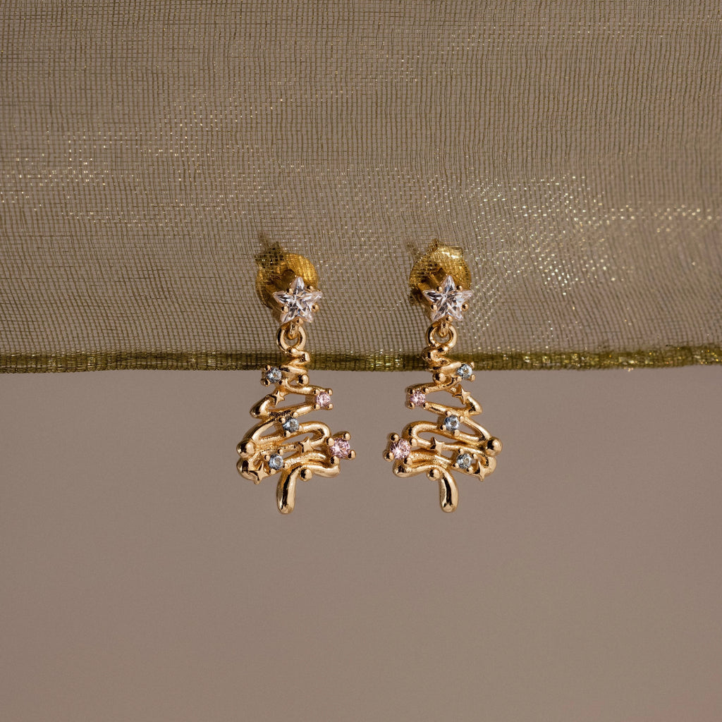 Diamond Christmas Tree Studs Silver 18K Gold Plated