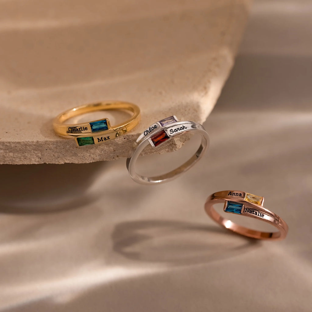 Toi et Moi Baguette Name Ring Silver 18K Gold Plated