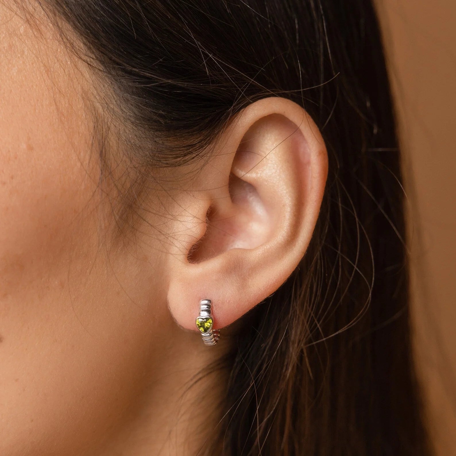 Peridot Heart Huggie Earrings