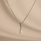 Diamond Pearl Droplet Necklace Silver 18K Gold Plated