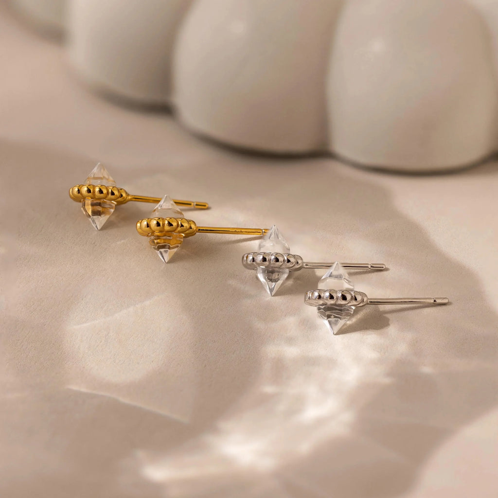 Beaded Herkimer Studs Silver 18K Gold Plated
