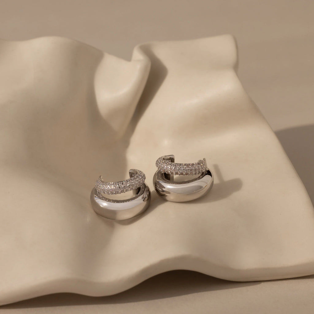 Duo Pave Dome Studs Silver 18K Gold Plated