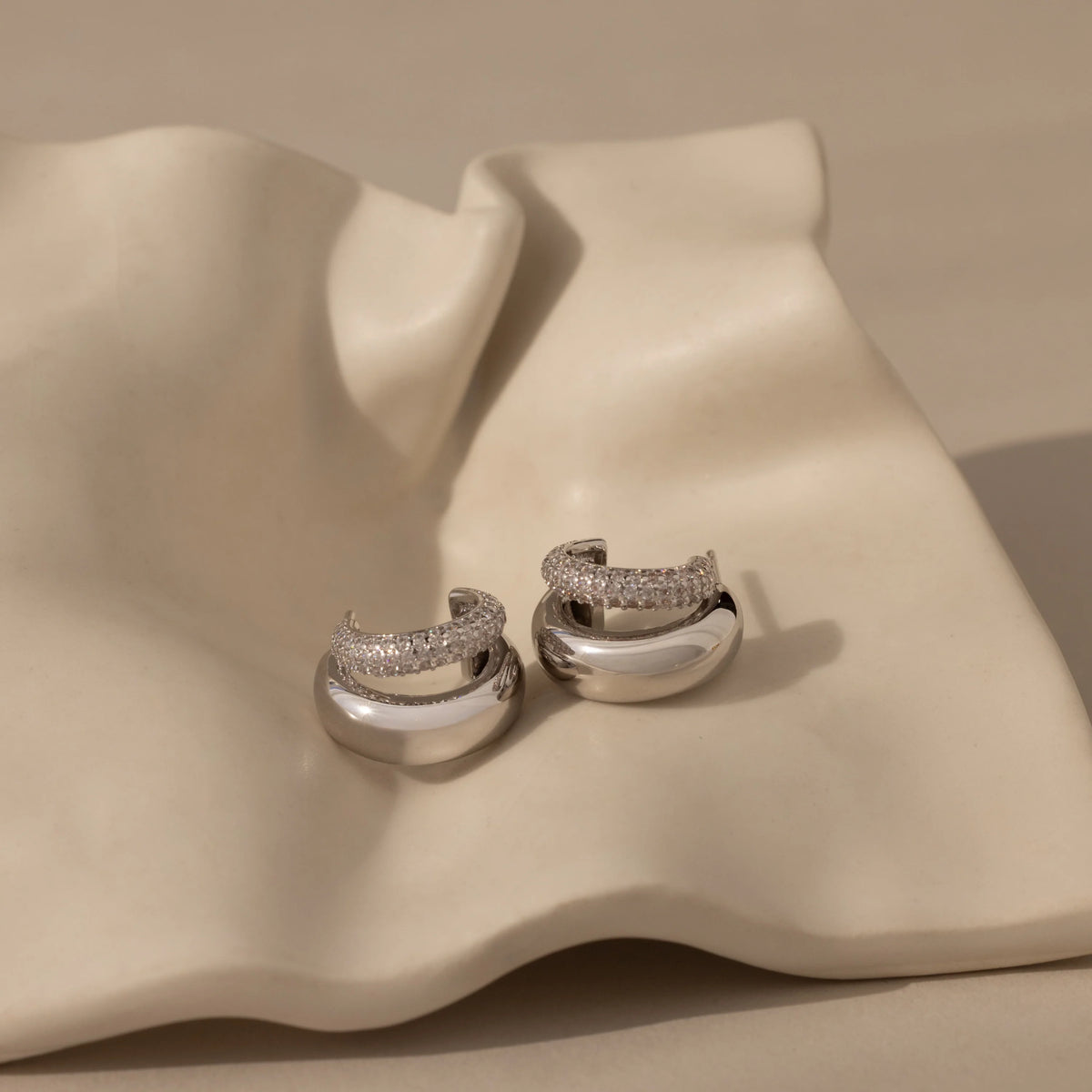 Duo Pave Dome Studs Silver 18K Gold Plated