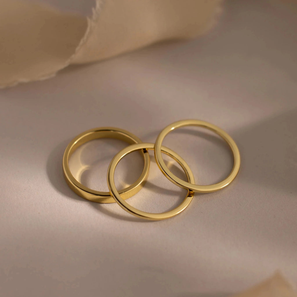 Simple Ring Set Silver 18K Gold Plated